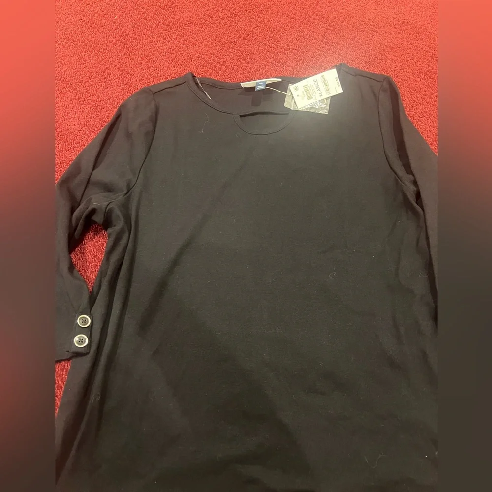 Karen Scott Women's Size XL Black keyhole Neck Classic NWT buttons DISCONTINUED - Picture 8 of 11